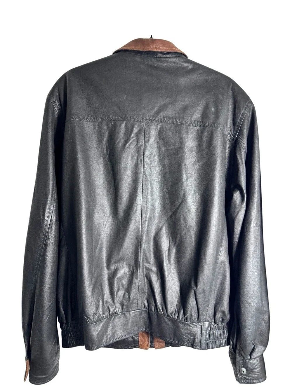 REMY LEATHER JACKET, MENS 38, BLACK/BROWN, Double Collar Bomber, Vintage